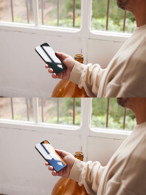 Man Using Smartphone Mockup with Natural Light