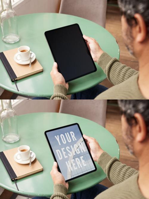 Using Tablet Mockup on a Table with Natural Light