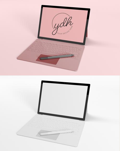 Tablet with Keyboard Case and Electronic Pen Mockup