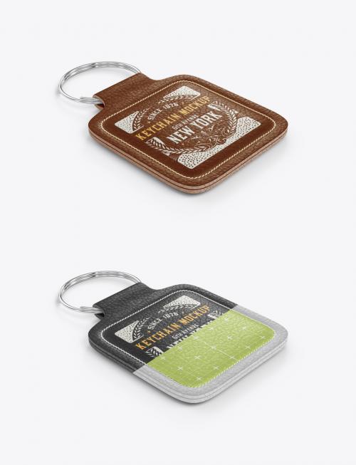 Square Leather Keychain Mockup