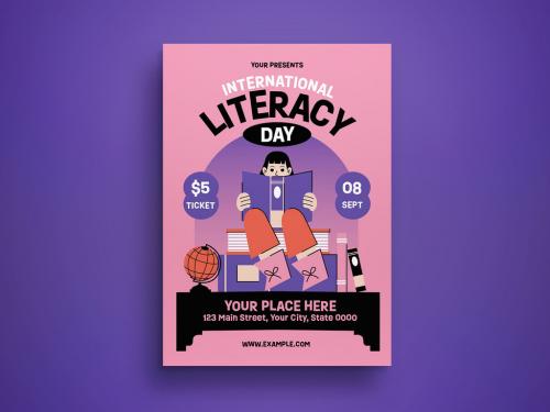 Pink Flat Design Internationa Literacy Day Flyer Layout