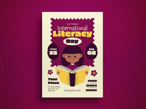 Cream Flat Design International Literacy Day Flyer Layout