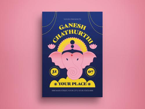 Blue Gradient Ganesh Chathurthi Flyer Layout