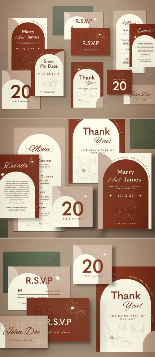 Brown Minimalist Wedding Invitation Set Layout