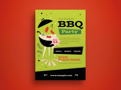 Green Midcentury Bbq Party Flyer Layout