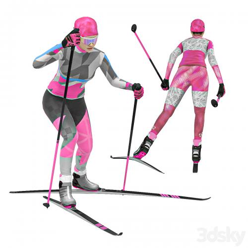 Female skier. Skate skiing