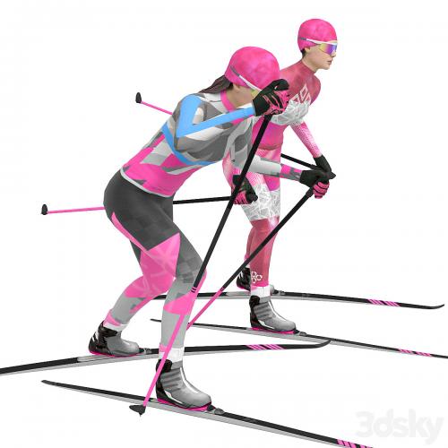 Female skier. Skate skiing