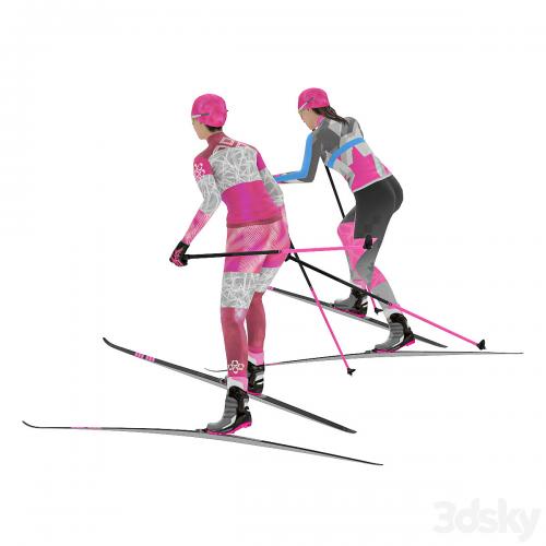 Female skier. Skate skiing