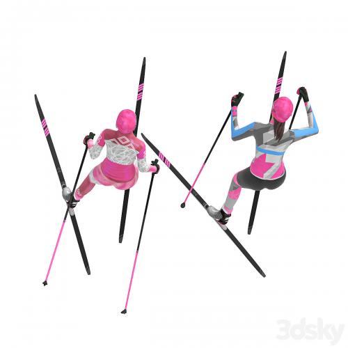 Female skier. Skate skiing