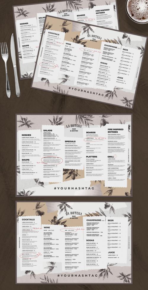 Brunch Cafe Coffee Bar Landscape Tablemat Menu Layout