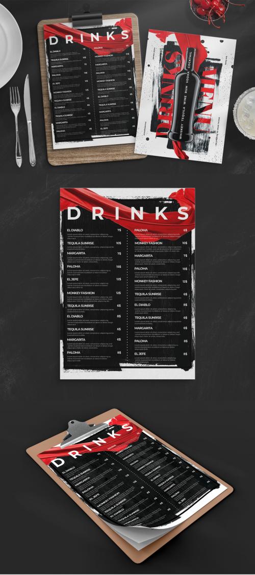 Drinks Menu List with Wine Bottle