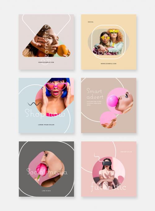 Creative Social Media Layouts with Rounded Lines and Pastel Accent