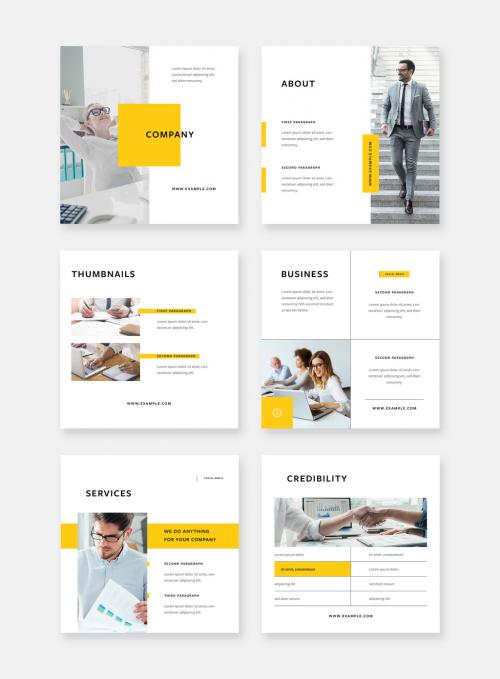 Elegant Business Layouts for Social Media Networks with Yellow Accent