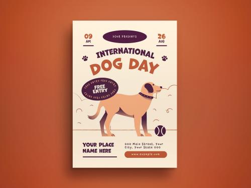 Cream Flat Design International Dog Day Flyer Layout