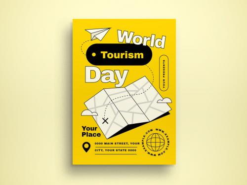 Yellow Flat Design Travel Tourism Day Flyer Layout