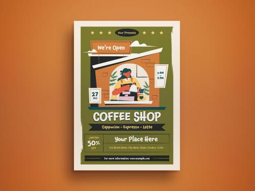 Green Flat Design Coffee Shop Flyer Layout