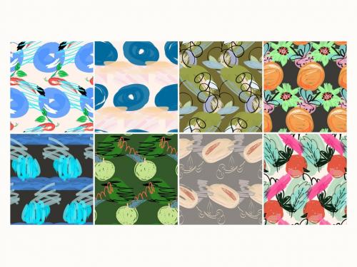 Seamless Pattern Collection with Floral Hand Dawn Doodles