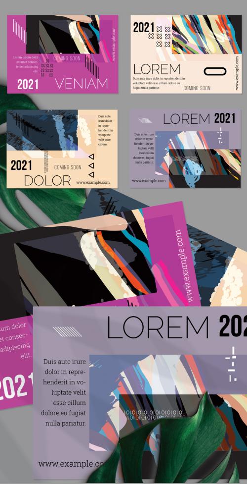 Flyer Layouts with Geometric Shapes and Abstract Bright Artistic Brush Strokes