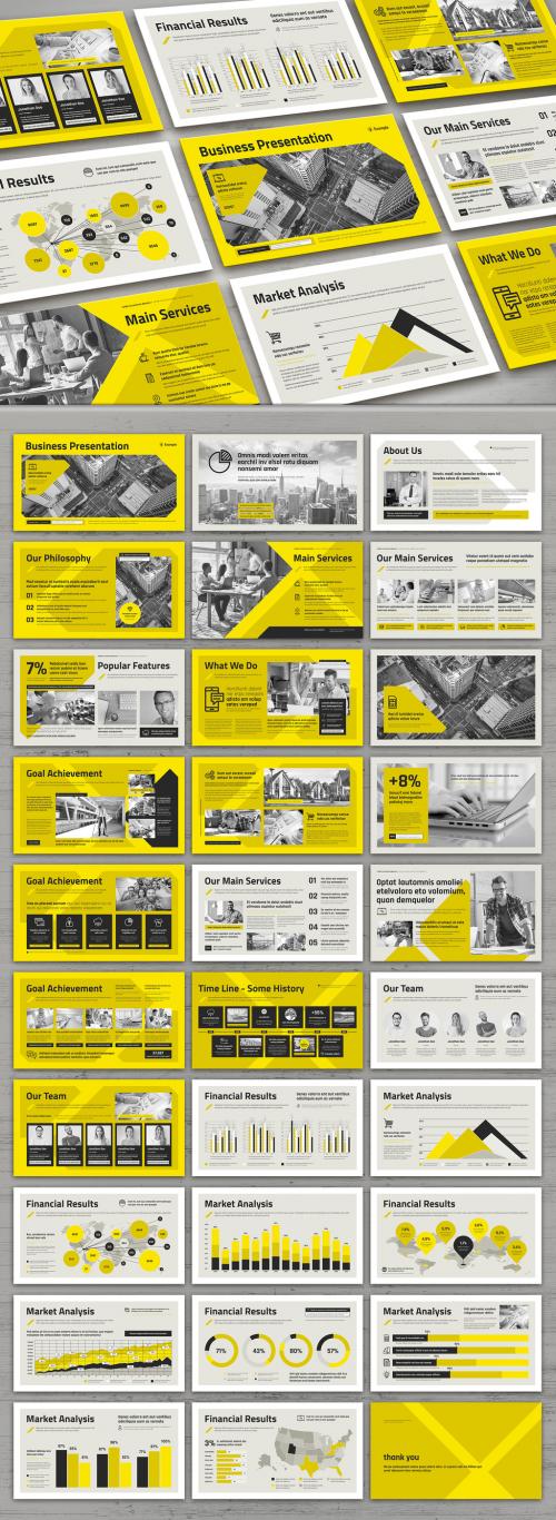 Business Presentation Layout in Black White and Yellow Colors