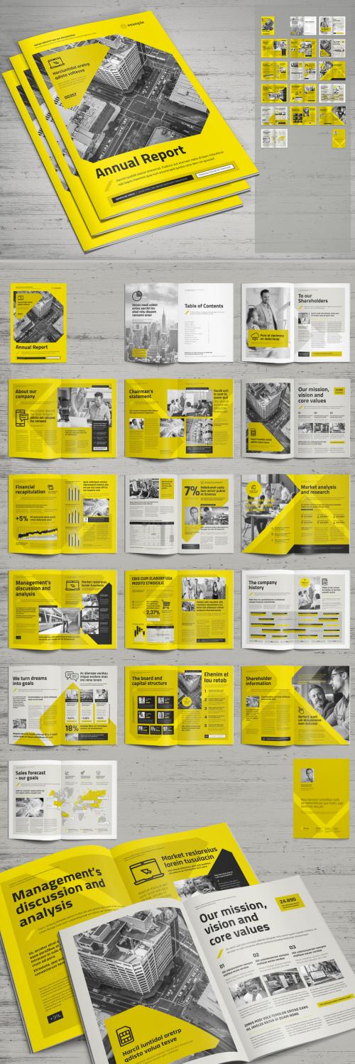 Annual Report Layout in Black White and Yellow Colors