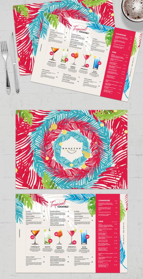 Vibrant Tropical Landscape Cocktail Bar Menu Layout