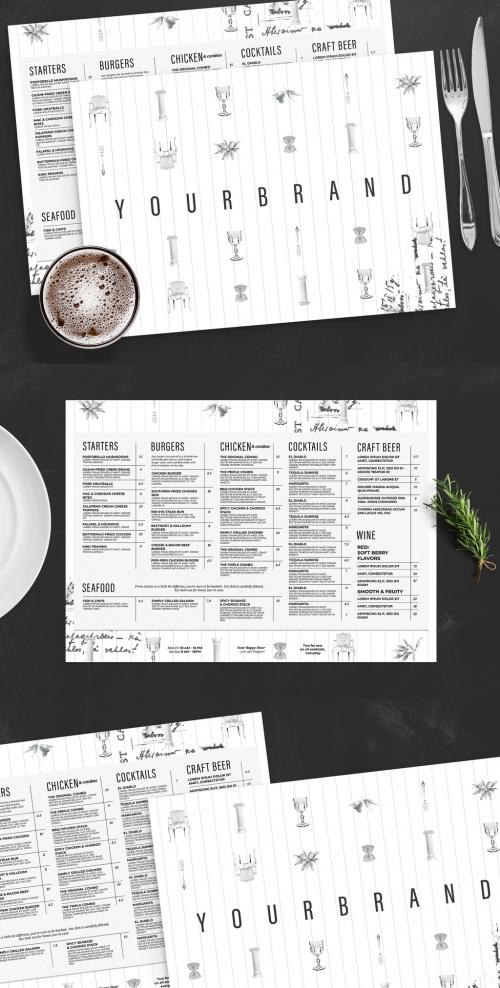 Landscape Table Mat Menu Layout with Contemporary Vintage Style