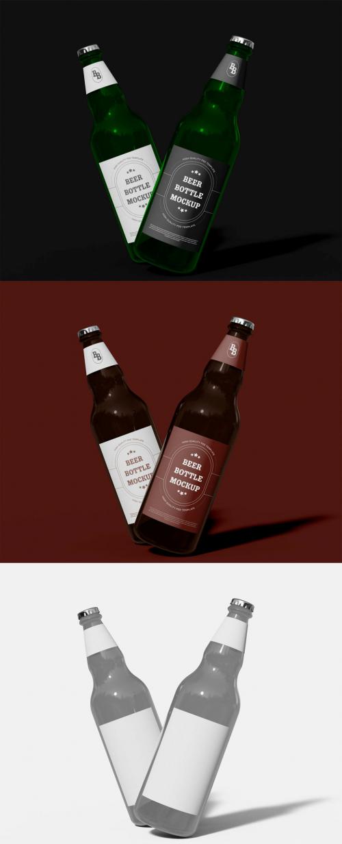 Two Floating Beer Bottles Mockup