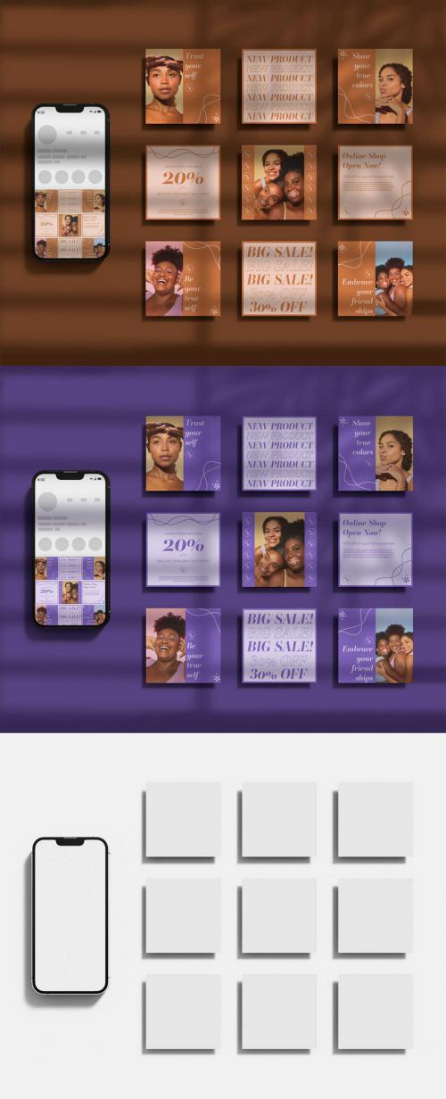 Smartphone with Social Media Post Layouts Screen Mockup