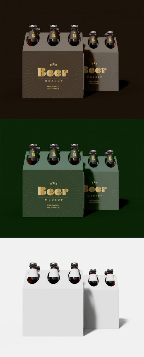 Two Six Packs Cardboard Beer Bottles Mockup