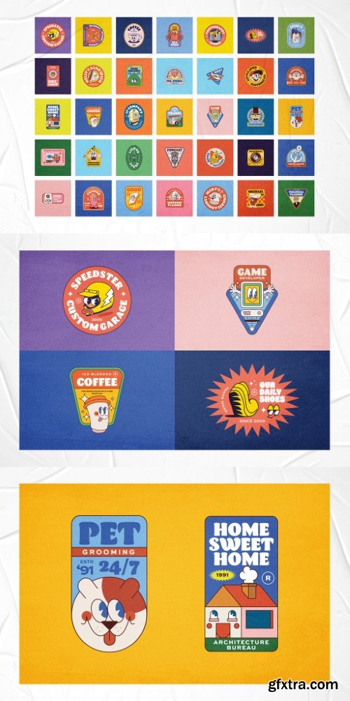 Retro Cartoon Character Illustration Logo Badges