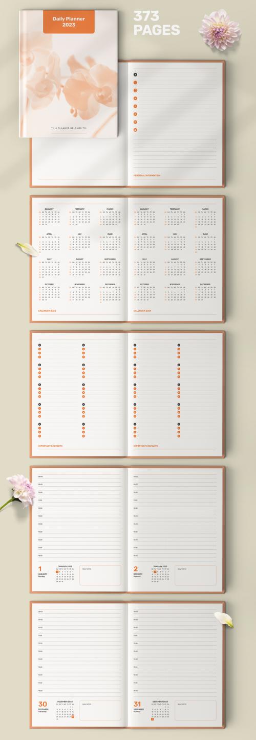 Daily Planner 2023 Layout with Orange Accents