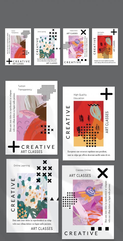 Flyer Layout with Black Geometric Shapes and Abstract Bright Rectangle on White