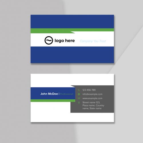 Business Card with Blue and Green Color Accents