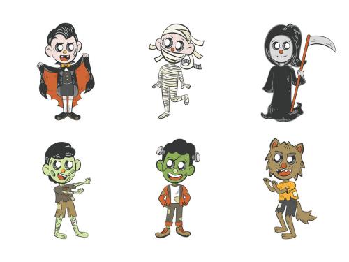 Halloween Characters Vampire Zombie Grim Reaper Frankenstein Monster Werewolf