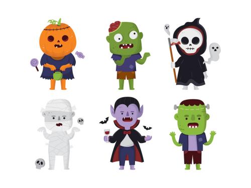 Cute Halloween Clipart Characters Pumpkin Jack O Lantern Zombie Grim Reaper Vampire Frankenstein Monster