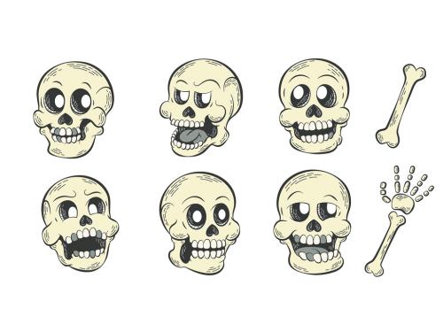 Cute Cartoon Skull Skeleton Face Halloween Vector Clipart