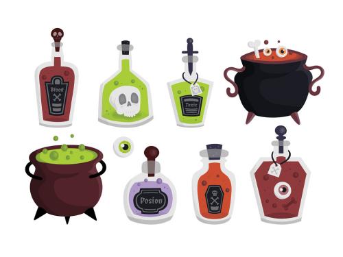 Halloween Clipart Magic Potion Poison Bottles Spell Jars Witch Cauldron