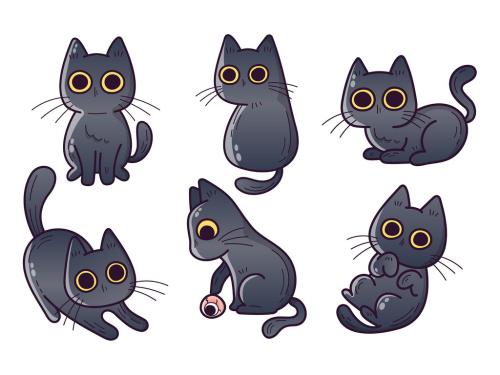 Cute Black Cat Vector Clipart Illustration