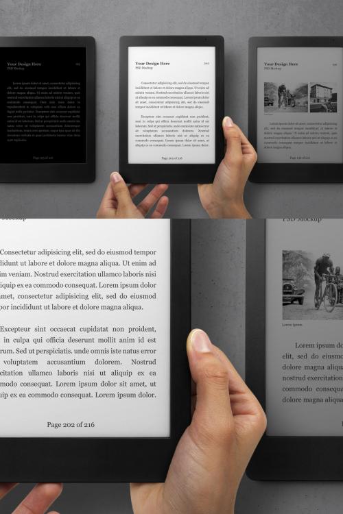 Hands Holding E-Book Reader Mockup Set