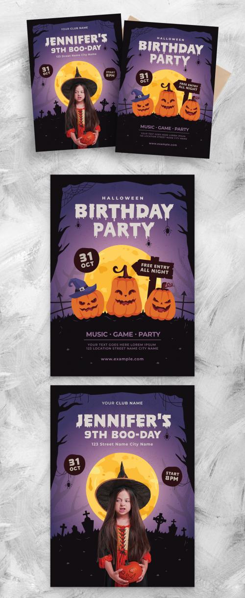 Halloween Birthday Party Flyer Poster Layout