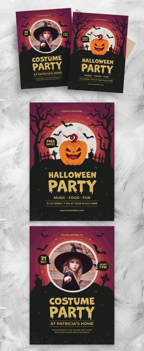 Kids Halloween Party Flyer Poster Layout