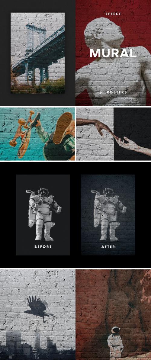 Brick Wall Mural Poster Photo Effect Mockup