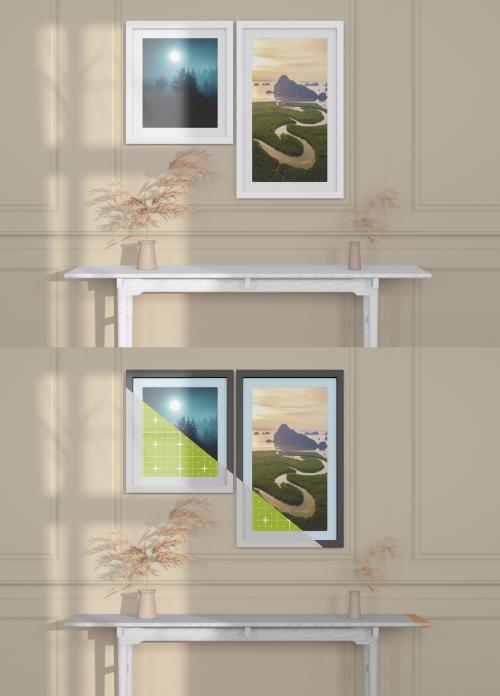 Room Scene with Set of 3 Frames Mockup