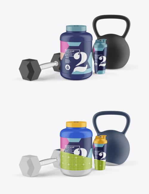 Protein Jar and Sport Bottle Mockup