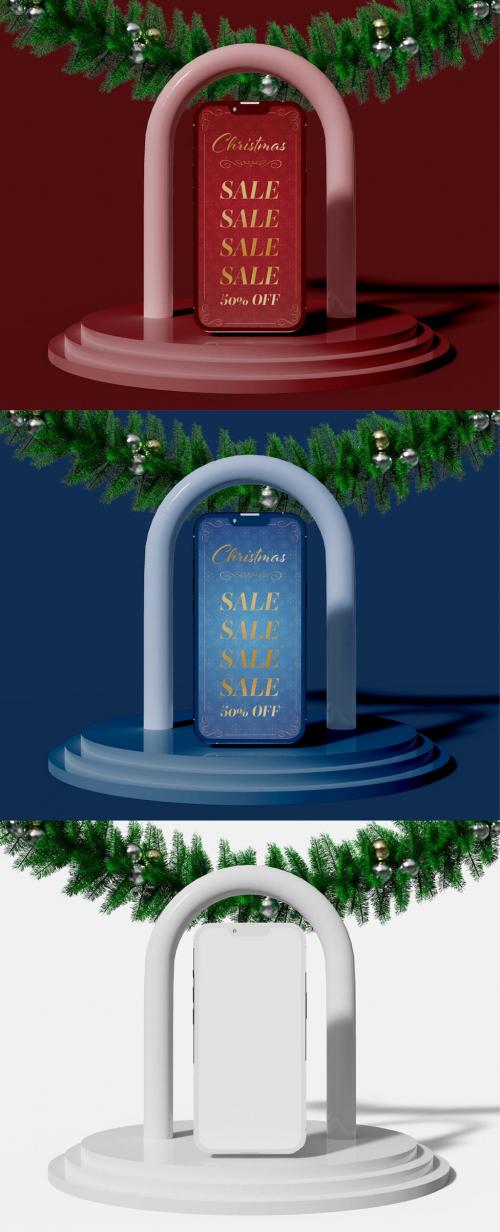 Christmas Phone with Decorations Mockup