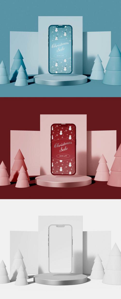 Front View of Smartphone Christmas Concept Mockup