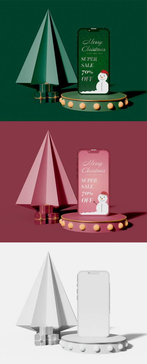 Phone with Christmas Elements Mockup