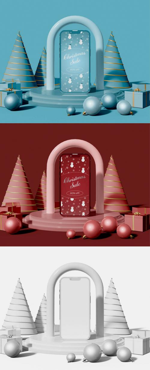 Smartphone Screen with Christmas Elements Mockup