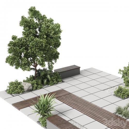 Urban Environment - Urban Furniture - Green Benches With plants 30 corona