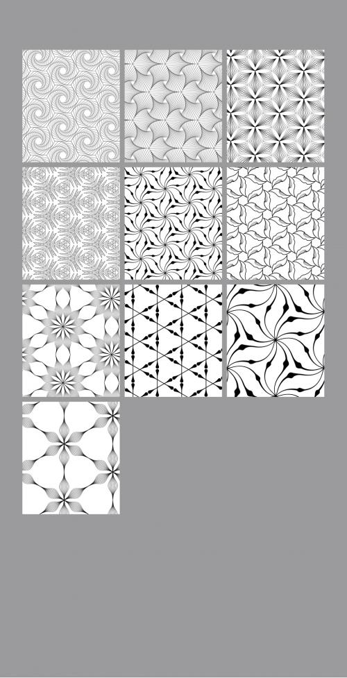 Seamless Pattern Collection with Simple Black and White Geometric Shapes